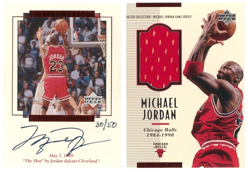 1999/00 Upper Deck "Michael Jordan – The Master Collection" in Original Presentation Chest (#446/500) – Featuring Michael Jordan 23-Card Base Set, Signed Card (#30/50) and Two Game Used Relic Cards